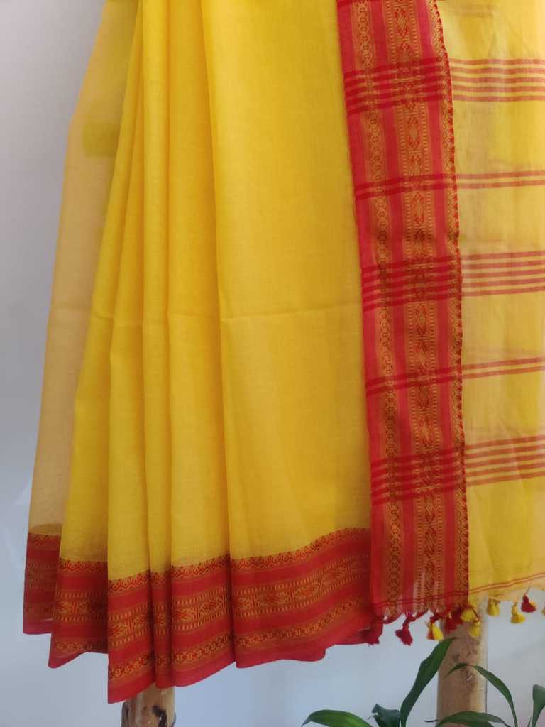 Red & Yellow Colour  Bengal Soft Cotton Saree