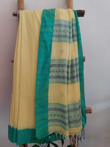 Yellow & Green Handwoven Bengal Cotton Saree