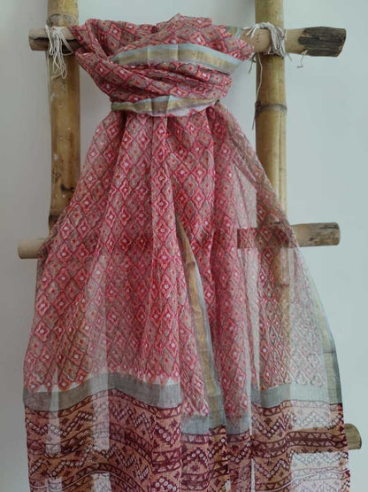 Handblock Print Kota Doria Dupatta Online - Desi Weaves