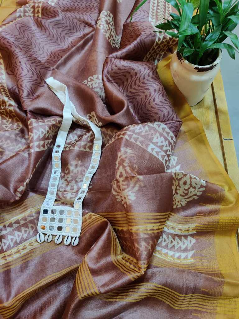 Melody Block Printed Pure Tussar Silk Dupatta