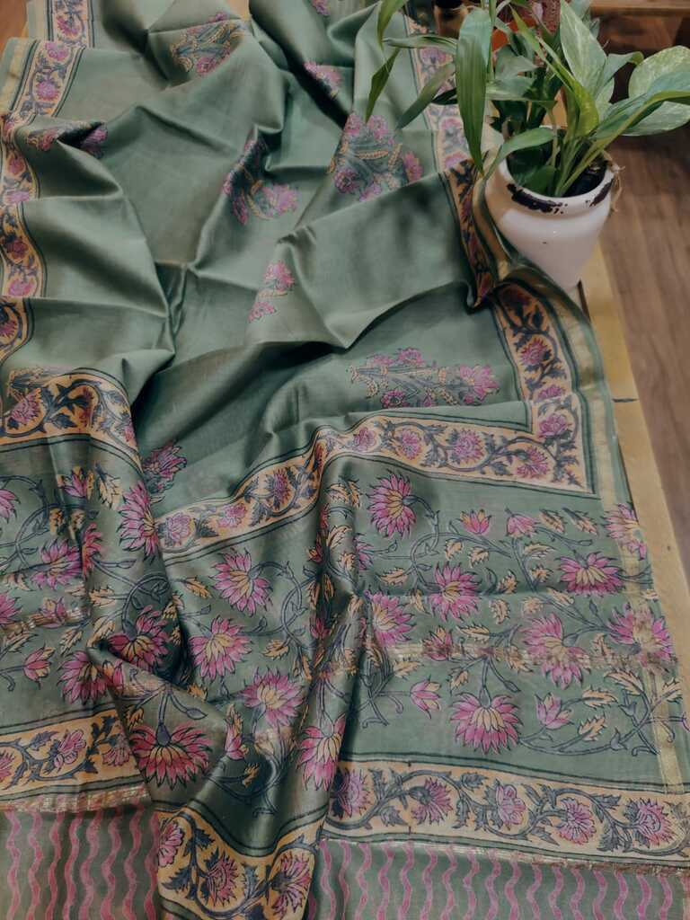 Sukoon Sanganeri Block Print Chanderi Silk Dupatta