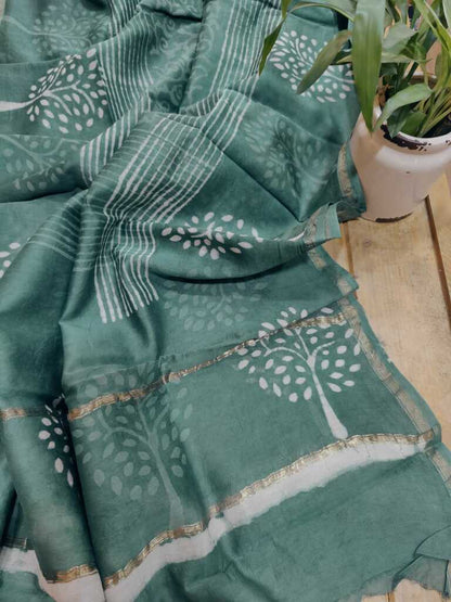 Stardust Sanganeri Block Print Chanderi Silk Dupatta