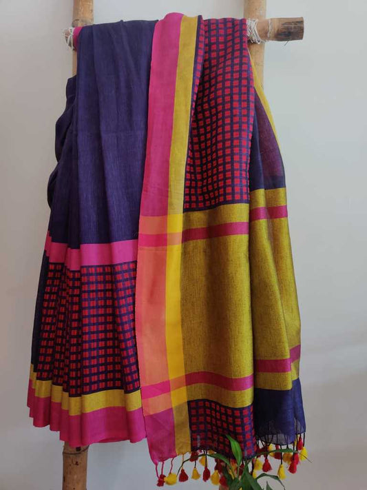 Purple Jacquard  woven pure linen saree