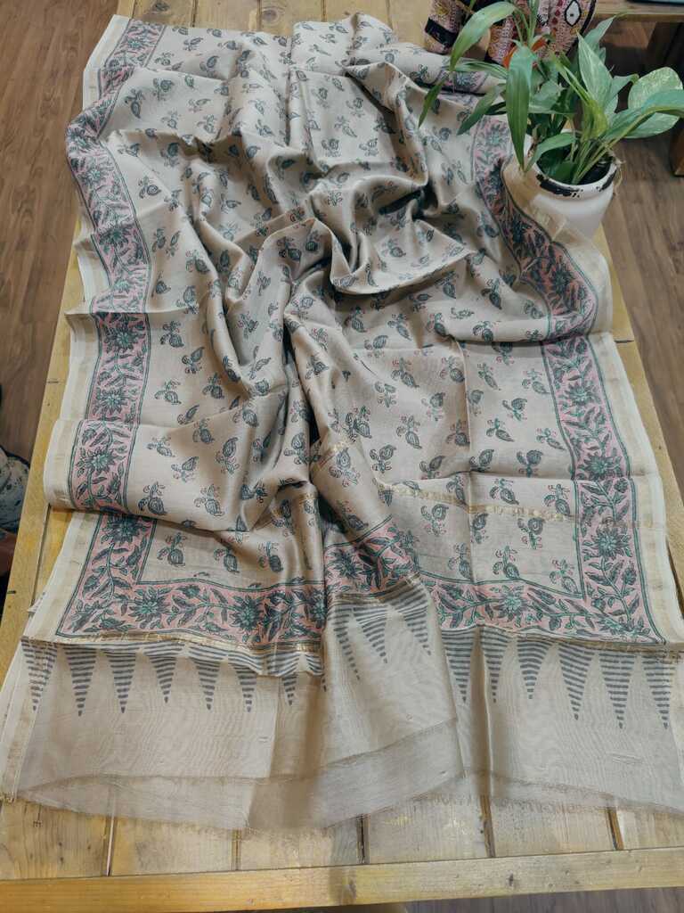 Block Print Chanderi Silk Dupatta - Desi Weaves