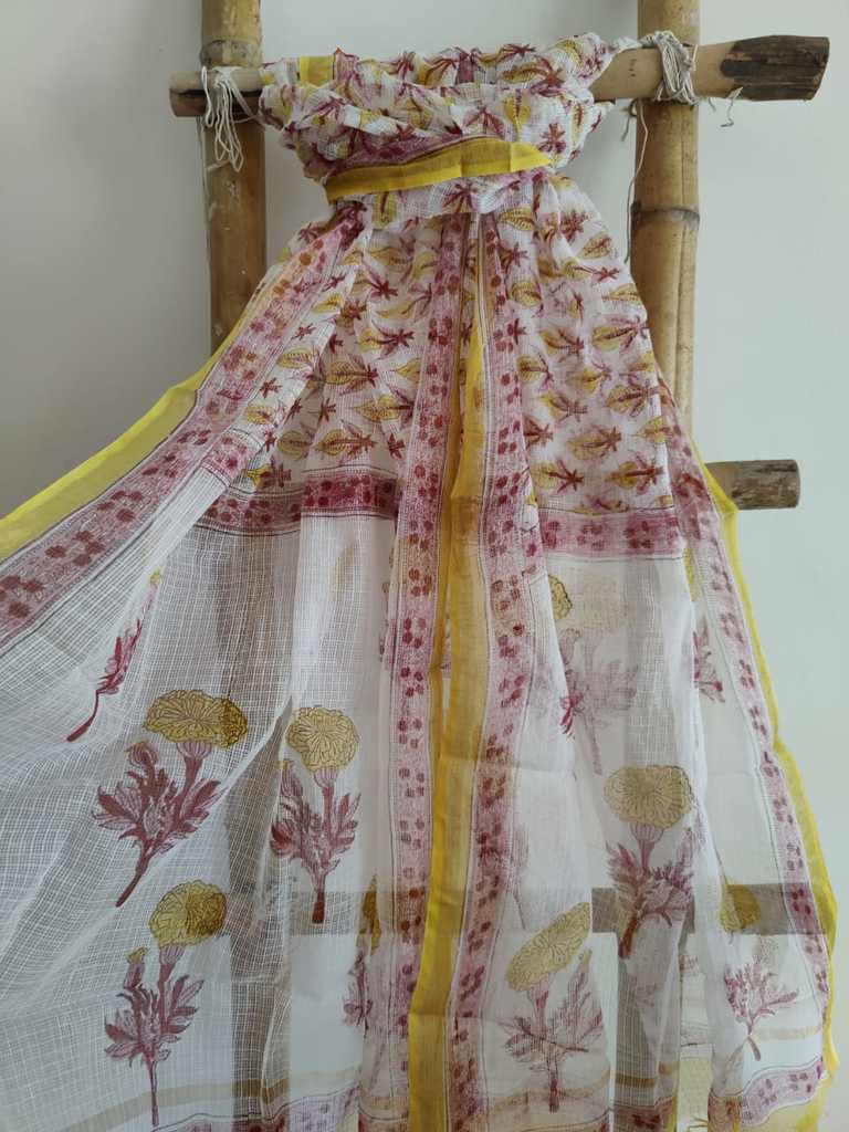 Handblock Print Kota Doria Dupatta Online - Desi Weaves