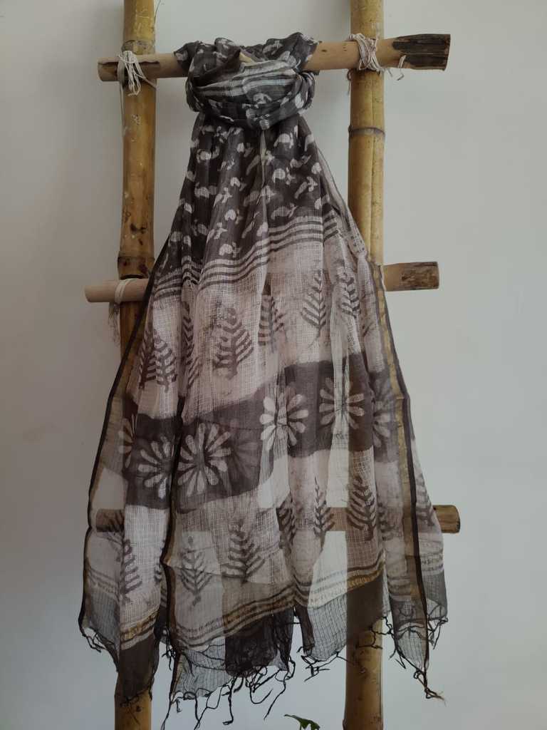 Handblock Print Kota Doria Dupatta Online - Desi Weaves