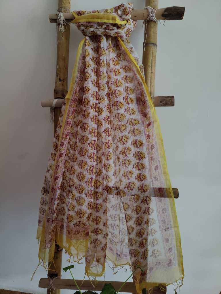 Handblock Print Kota Doria Dupatta Online - Desi Weaves