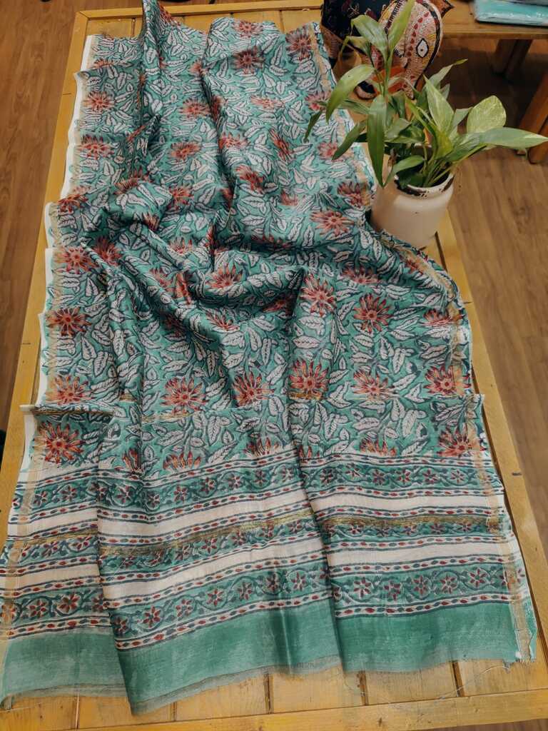 Block Print Chanderi Silk Dupatta - Desi Weaves