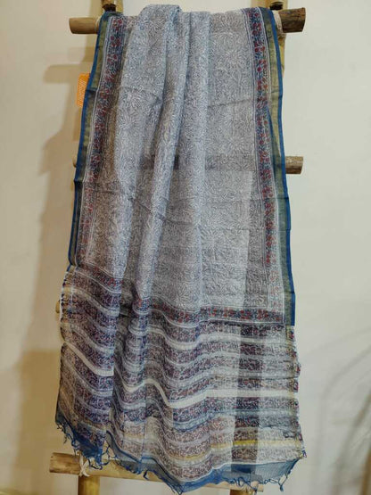 Blue & White Handblock Print Kota Doria Dupatta