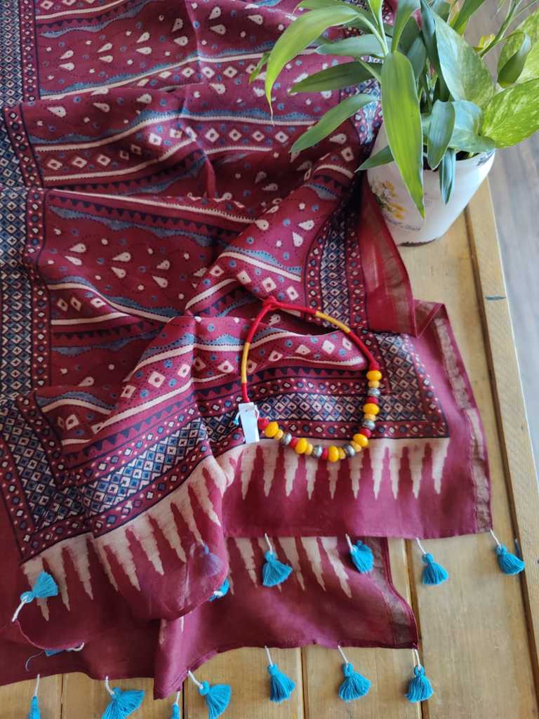 Ajrakh Chanderi Silk Stole - Desi Weaves