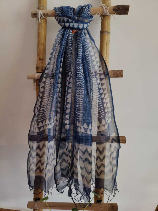 Handblock Print Kota Doria Dupatta Online - Desi Weaves