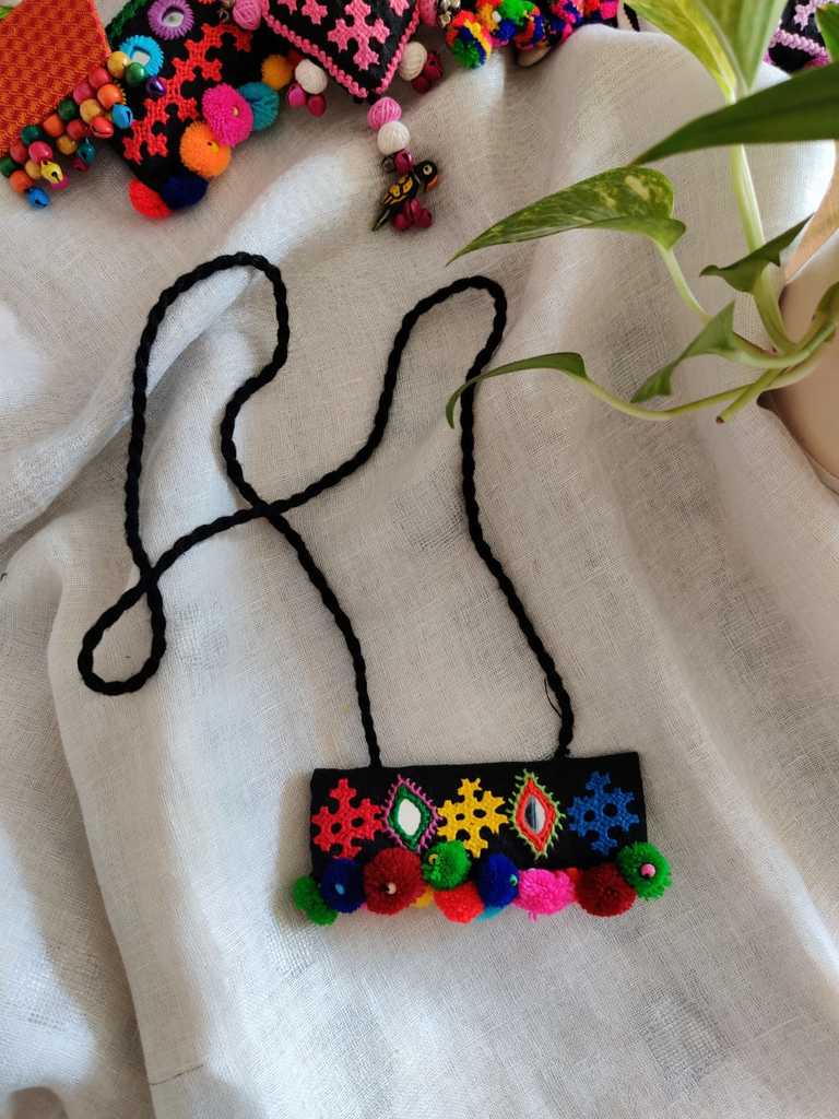 Hand Embroidered Kutch Long Fabric Necklace - Desi Weaves