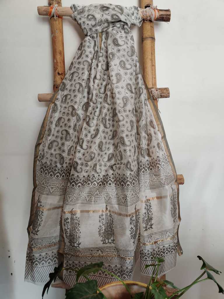 grey Chanderi silk cotton dupatta online - Desi Weaves