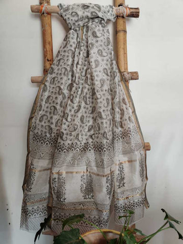 grey Chanderi silk cotton dupatta online - Desi Weaves