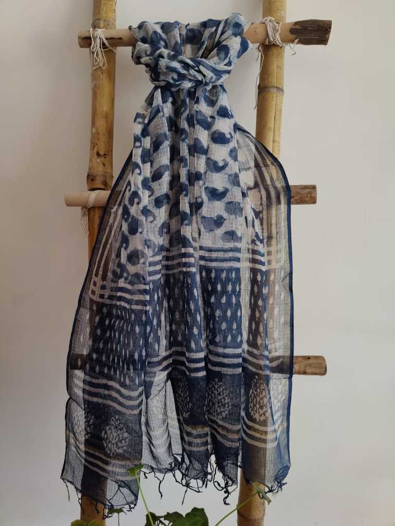 Handblock Print Kota Doria Dupatta Online - Desi Weaves