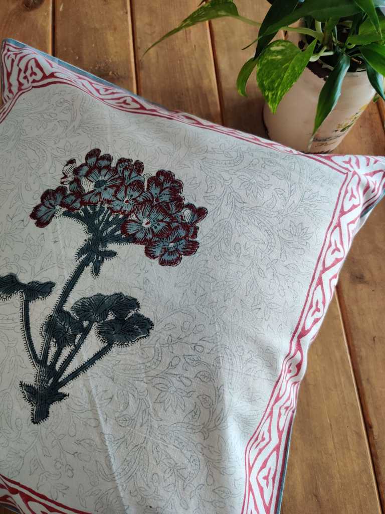 Chintan Block Printed Cotton Cushion Cover 18x18 Inches