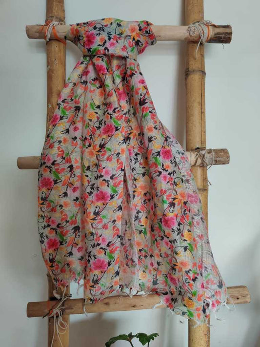 Flora digital printed pure linen stole