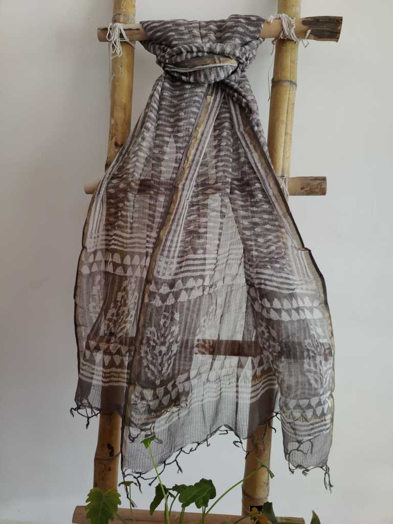 Handblock Print Kota Doria Dupatta Online - Desi Weaves