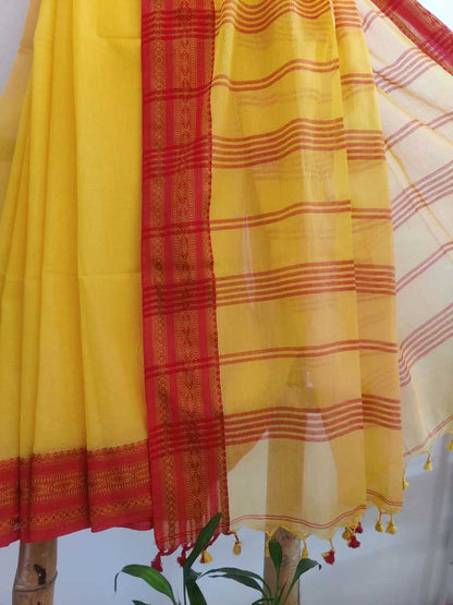 Red & Yellow Colour  Bengal Soft Cotton Saree