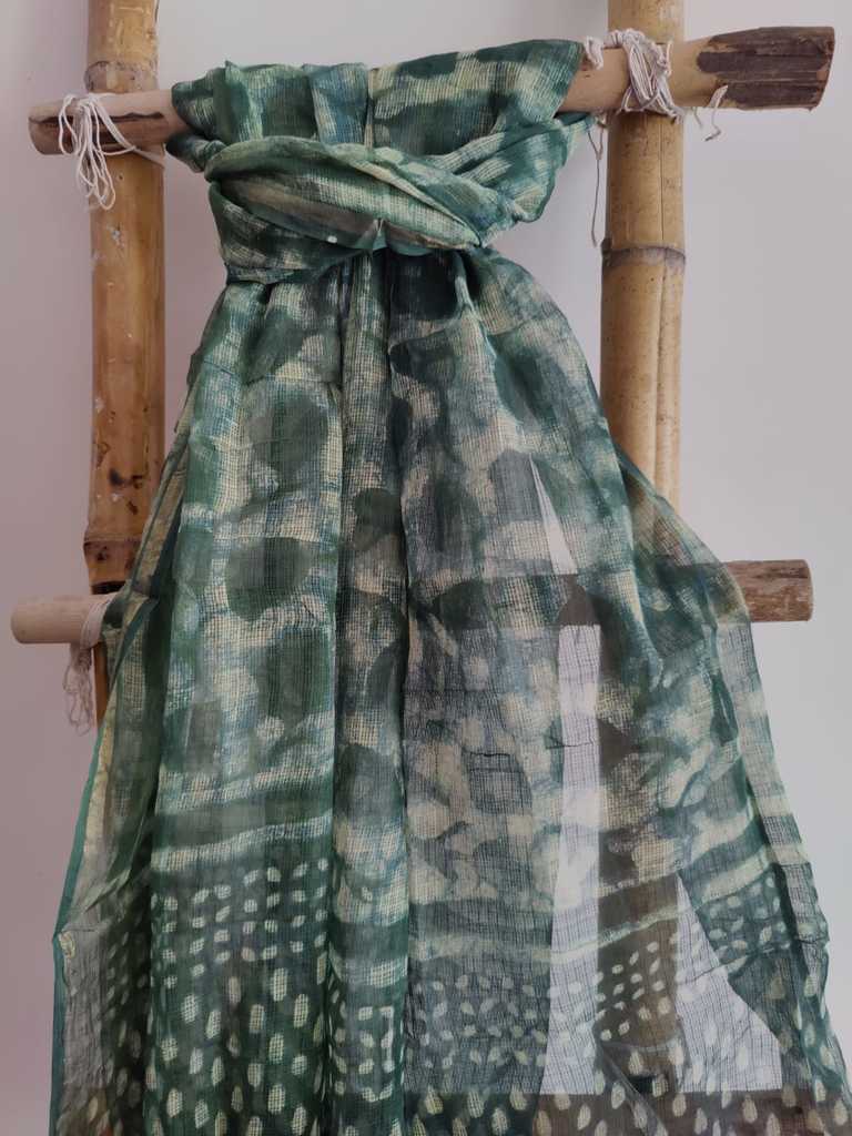 Handblock Print Kota Doria Dupatta Online - Desi Weaves