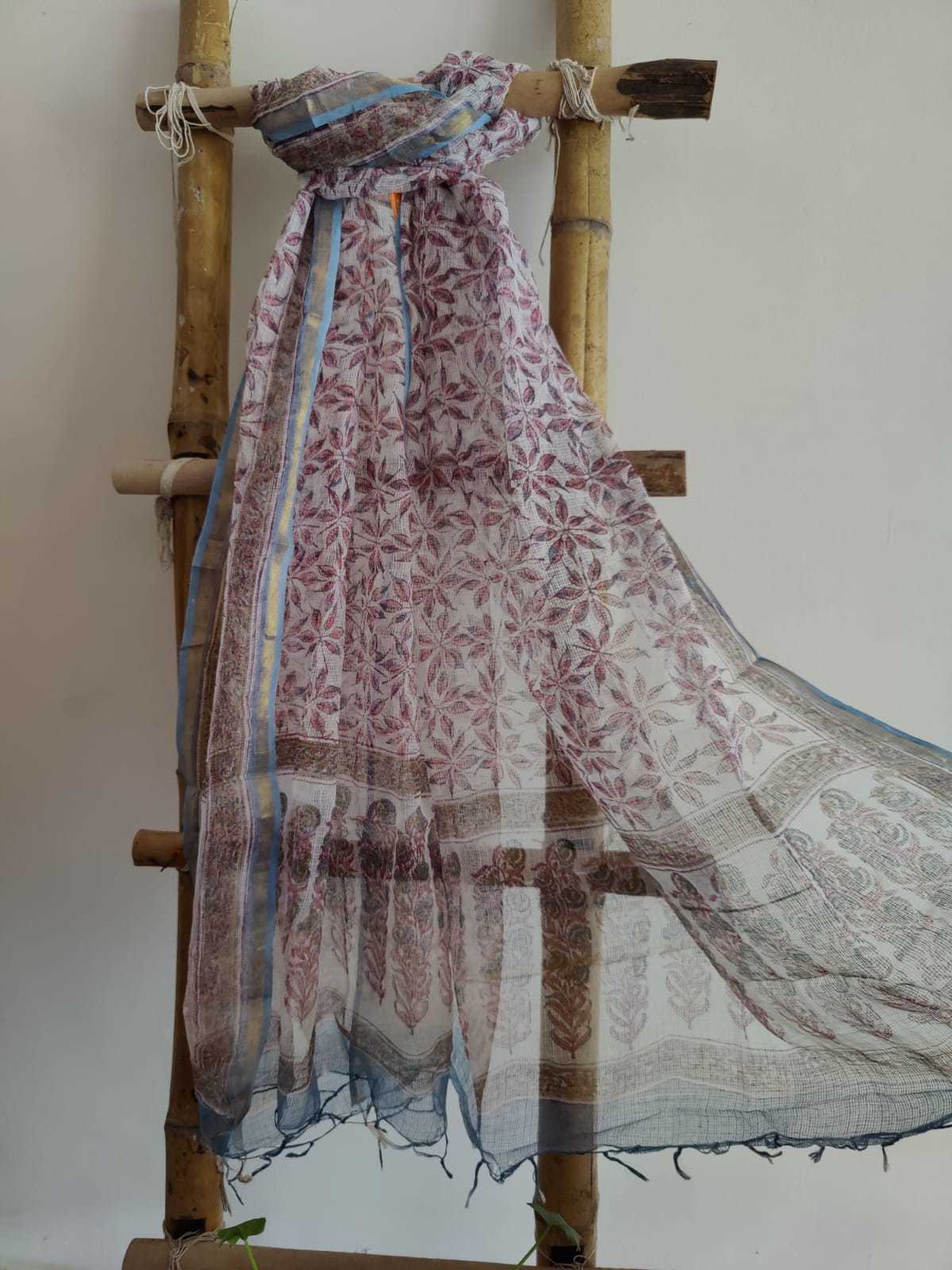 Handblock Print Kota Doria Dupatta Online - Desi Weaves