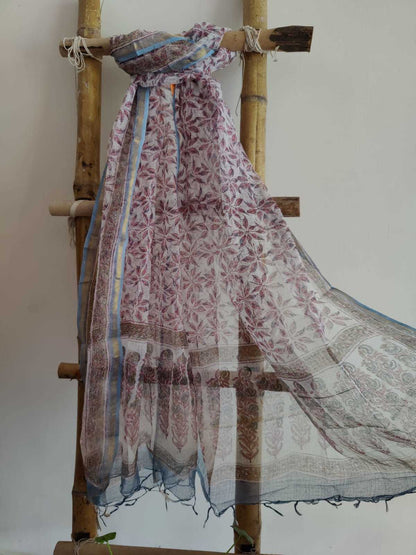 Handblock Print Kota Doria Dupatta Online - Desi Weaves