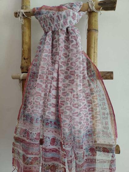 Handblock Print Kota Doria Dupatta Online - Desi Weaves