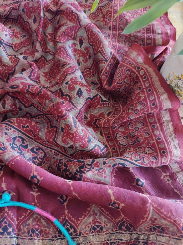 Ajrakh Chanderi Silk Stole - Desi Weaves