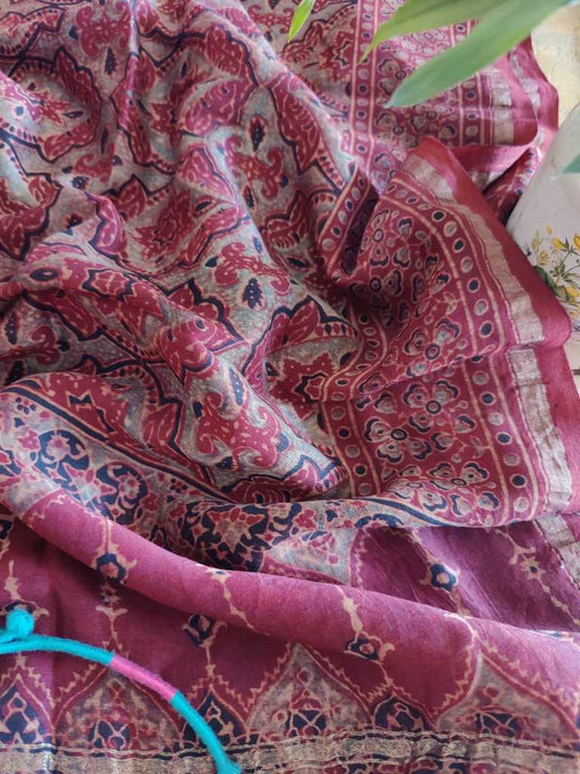 Ajrakh Chanderi Silk Stole - Desi Weaves