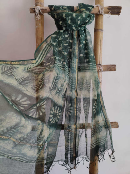 Handblock Print Kota Doria Dupatta Online - Desi Weaves