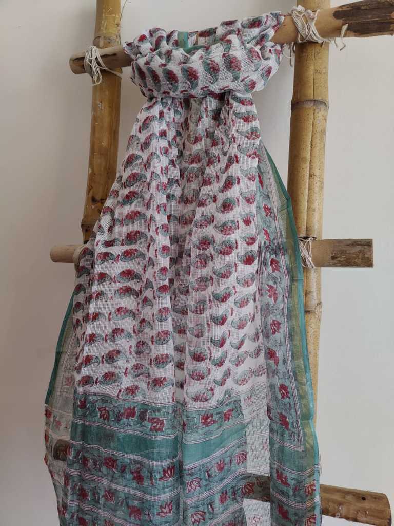 Handblock Print Kota Doria Dupatta Online - Desi Weaves