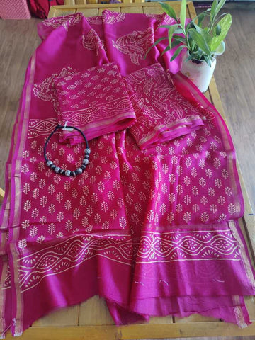 Chanderi silk dress material  - Desi Weaves