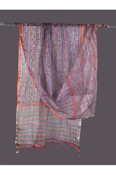 Mauve Pink Handblock Print Kota Doria Dupatta
