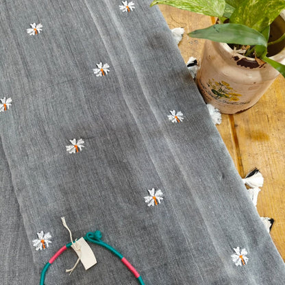 Grey Embroidered Cotton Saree With Blouse