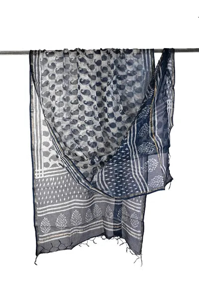 Indigo Handblock Print Kota Doria Dupatta