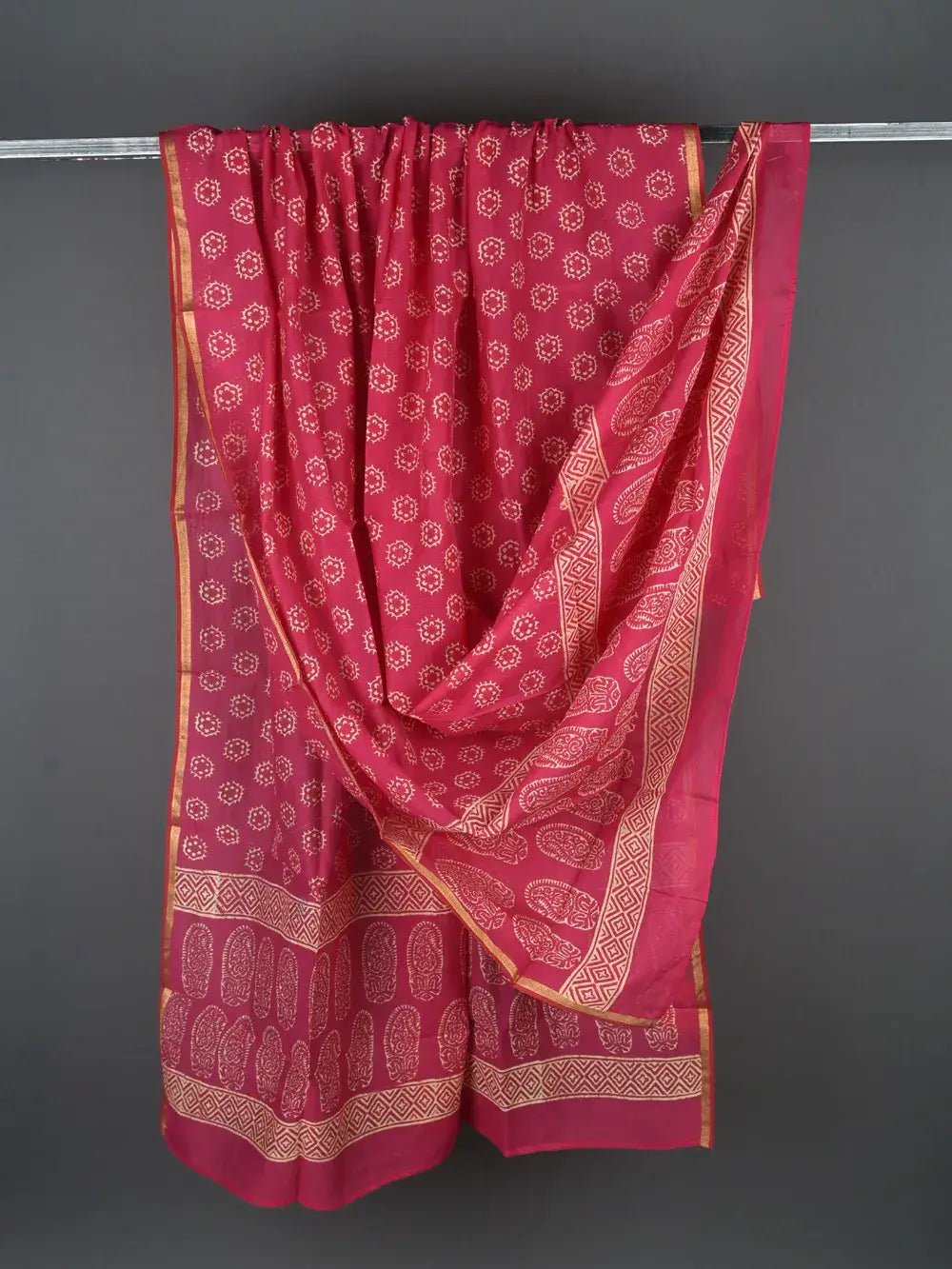 Block Print Chanderi Silk Dupatta - Desi Weaves