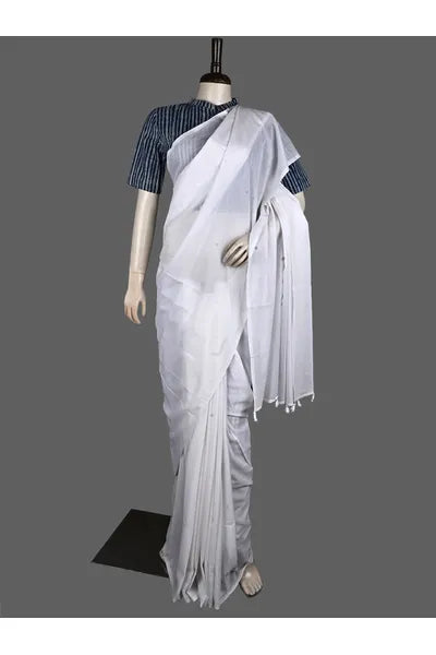 White Plain Mull Cotton Saree