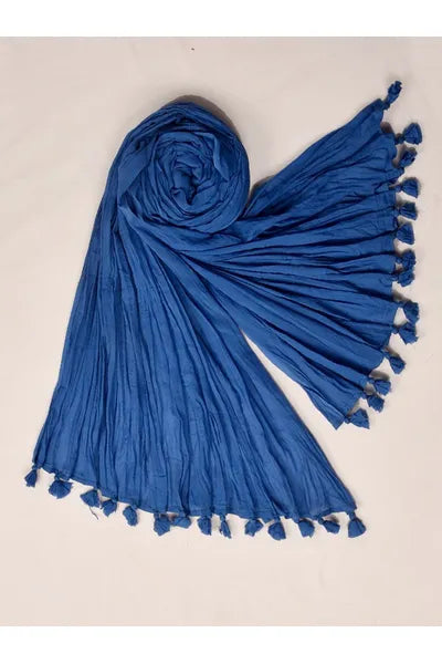 Bright Royal Blue Mull Cotton Dupatta With Tassels 2.5 meter x 42 Inches