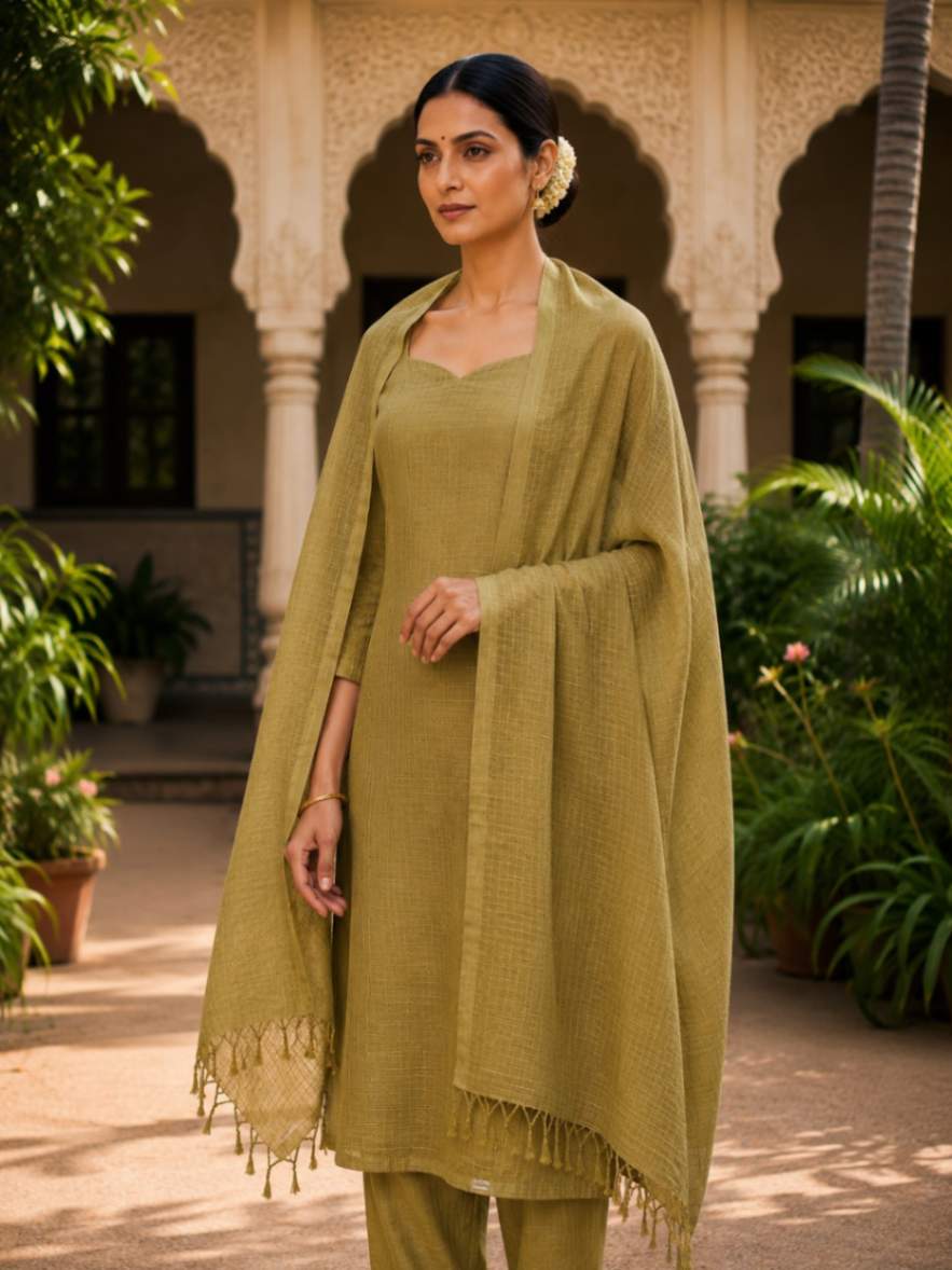 green kota doria dupatta - desi weaves