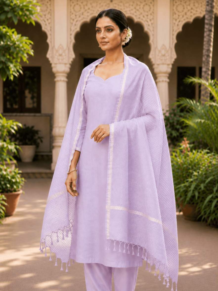 mauve kota doria dupatta - Desi Weaves