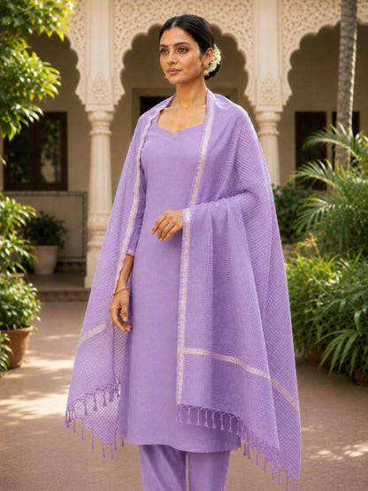 lavender kota doria dupatta - Desi Weaves