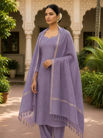 Muddy Purple Zari Border Kota Doria Dupatta
