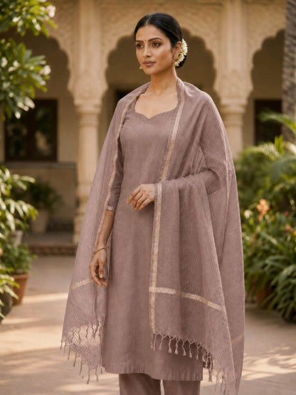  brown kota doria dupatta - Desi Weaves