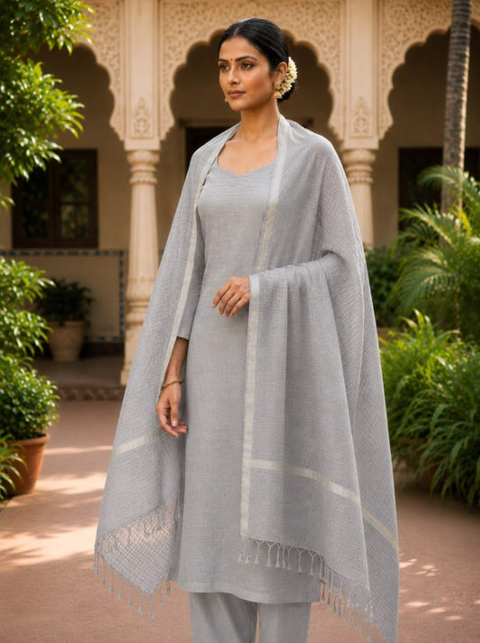 Fog Grey Cotton Kota Doria Dupatta
