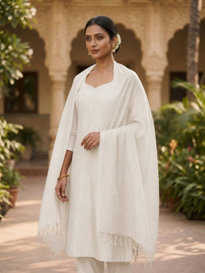 off white kota doria dupatta - desi weaves