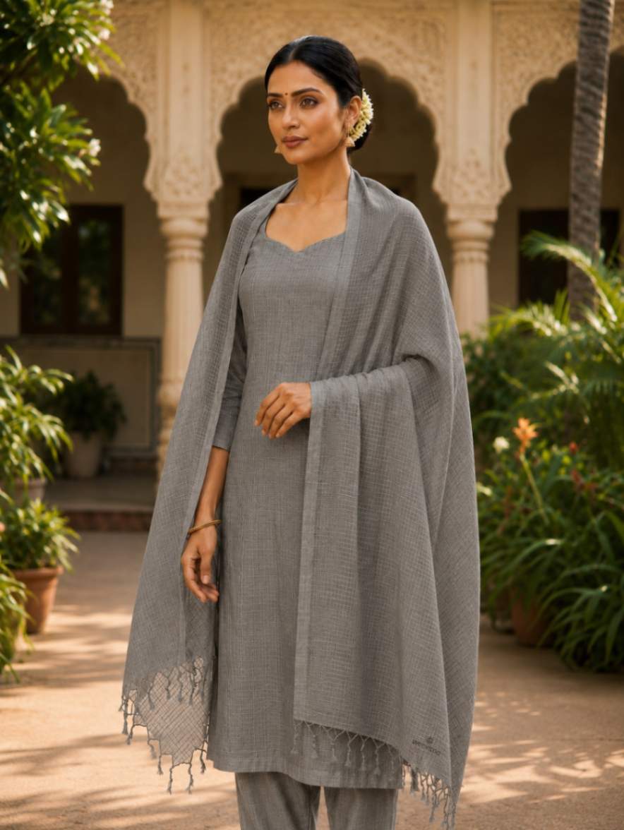 grey kota doria dupatta - desi weaves