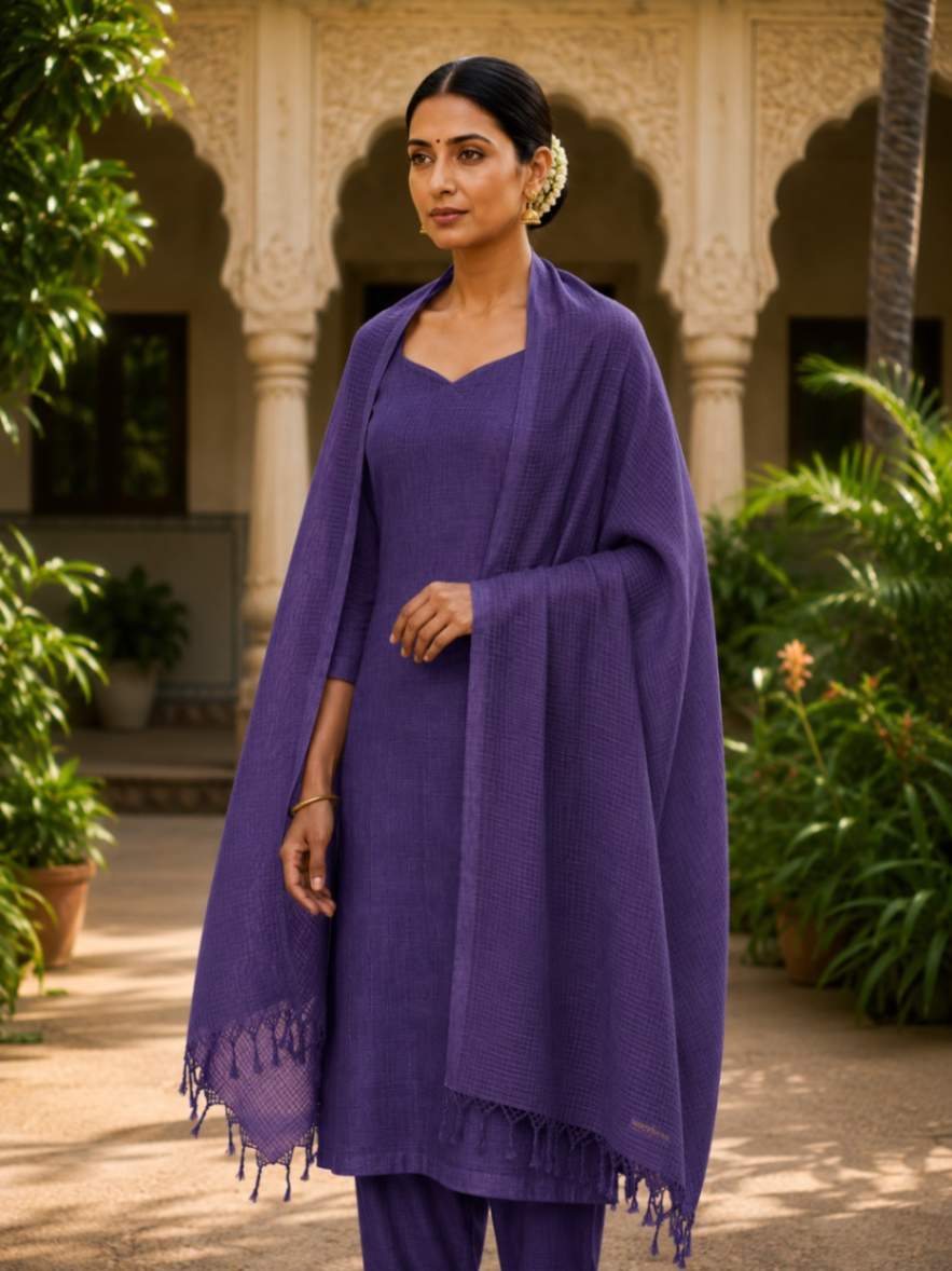 purple kota doria dupatta - desi weaves