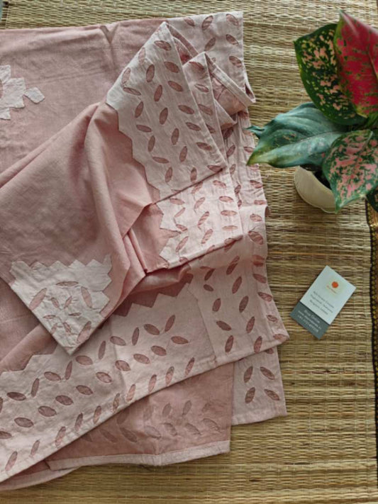 Pink Applique Stitch Cotton Dupatta