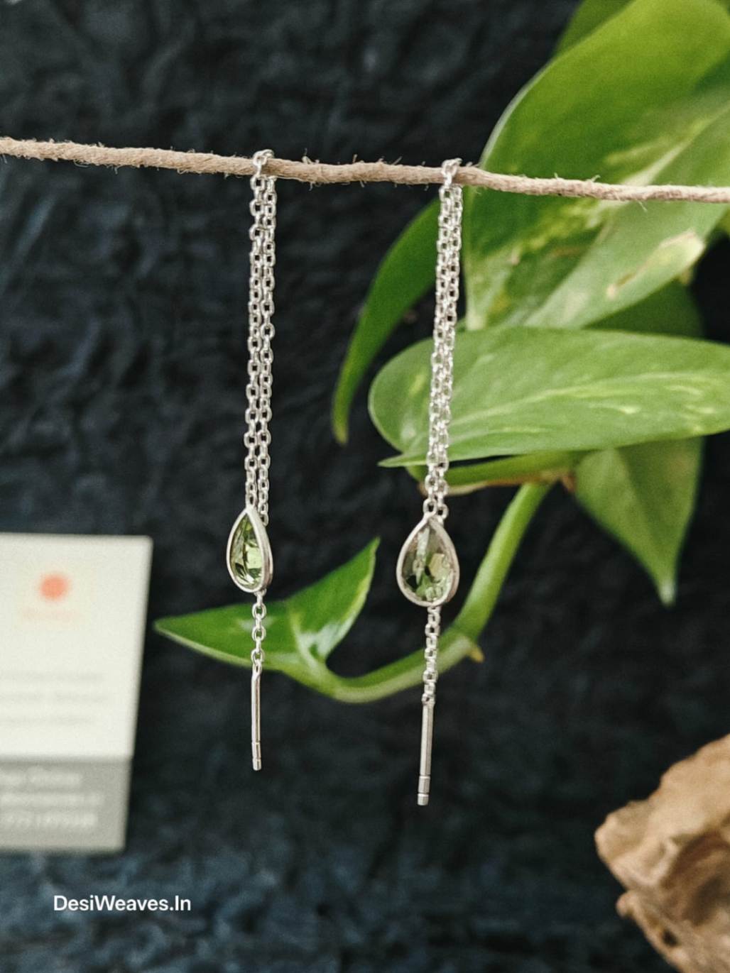 Silver chain earrings with teardrop