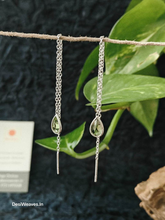 Silver chain earrings with teardrop
